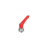 KIPP M8X10, Size 2, Adjustable Handle w/External Thread and Clamping Force Intensifier, Stainless Steel, Red Plastic Handle, (Qty. 1), K1598.20884X10