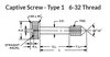#6-32 x .656" Captive Panel Screws, Type 1, Brass, Nickel, (25/Pkg.)