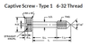#6-32 x .718" Captive Panel Screws, Type 1, Brass, Nickel, (25/Pkg.)