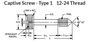 #12-24 x 1-3/8" Captive Panel Screws, Type 1, Stainless Steel, Passivated, (10/Pkg.)