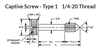 #25-20 x 1" Captive Panel Screws, Type 1, Stainless Steel, Passivated, (10/Pkg.)