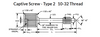 #10-32 x 1-1/16" Captive Panel Screws, Type 2, Stainless Steel, Passivated, (25/Pkg.)