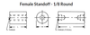 1/8" OD x 1-1/4" L x #2-56 Thread,  Stainless Steel Female/Female Round Standoff, Passivated (25 Pkg.)