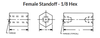 1/8" OD x 9/16" L x #2-56 Thread Stainless Steel Female/Female Hex Standoff, Passivated (50/Pkg.)