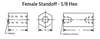 1/8" OD x 7/8" L x #2-56 Thread Stainless Steel Female/Female Hex Standoff, Passivated (50/Pkg.)