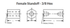 3/8" OD x 1/8" L x #10-32 Thread Aluminum Female/Female Hex Standoff, Plain (150/Pkg.)