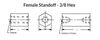 3/8" OD x 1" L x #10-32 Thread Stainless Steel Female/Female Hex Standoff, Passivated (25/Pkg.)