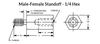 1/4" OD x 3" L x #8-32" Thread Brass Male/Female Hex Standoffs, Clear Zinc (10/Pkg.)