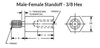 3/8" OD x 2-1/2" L x #6-32 Thread Stainless Steel Male/Female Hex Standoffs, Passivated (10/Pkg.)