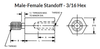 3/16" OD x 1/2" L x #4-40" Thread Steel Male/Female Hex Standoffs, Plain (50/Pkg.)