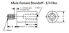 1/4" OD x 1/2" L x #8-32 Thread Steel Male/Female Hex Standoffs, Plain (50/Pkg.)