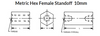 10 mm OD x 6 mm L x M4x.7 Thread Stainless Steel Female/Female Hex Standoff, Passivated (50/Pkg.)