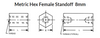 8 mm OD x 20 mm L x M5x.8 Thread Stainless Steel Female/Female Hex Standoff, Passivated (50/Pkg.)