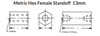 13 mm OD x 6 mm L x M6x.10 Thread Steel Female/Female Hex Standoff, Plain (50/Pkg.)