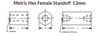 13 mm OD x 6 mm L x M6x.10 Thread Steel Female/Female Hex Standoff, Clear Zinc (50/Pkg.)