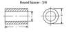 3/8" OD x 13/16" L x #10 Hole Aluminum Round Spacers, Plain (100/Pkg.)