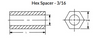 3/16" OD x 3/16" L x #4 Hole Aluminum Hex Spacers, Plain (100/Pkg.)