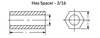 3/16" HEX x 1/4" L x .115" Hole Aluminum Hex Spacers, Plain (100/Pkg.)