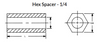 1/4" HEX x 1/8" L x .140" Hole Aluminum Hex Spacers, Plain (100/Pkg.)