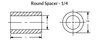 1/4" OD x 1/2" L x #6 Hole Aluminum Round Spacers, Gold Iridite (50/Pkg.)