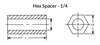 1/4" OD x 1/2" L x .140" Hole Aluminum Hex Spacers, Gold Iridite (50/Pkg.)