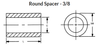 3/8" OD x 3/8" L x #6 Hole Aluminum Round Spacers, Clear Iridite (100/Pkg.)