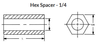 1/4" OD x 3/8" L x .140" Hole Brass Hex Spacers, Clear Zinc (50/Pkg.)