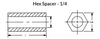 1/4" OD x 1/8" L x .115" Hole Stainless Steel Hex Spacers, Passivated (100/Pkg.)