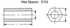 5/16" OD x 3/8" L x #10 Hole Stainless Steel Hex Spacers, Passivated (100/Pkg.)