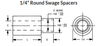1/4" OD x 9/16" L Round Swage Spacers, #6 Screw Size, Aluminum, Plain (100/Pkg.)