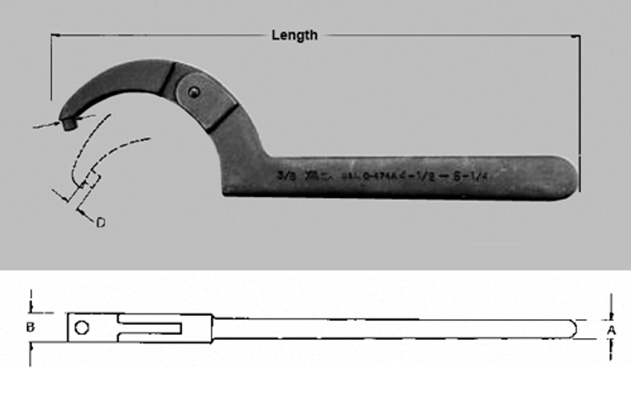 Adjustable Hook Spanner Wrench - 4-1/2 to 6-1/4 Capacity Range