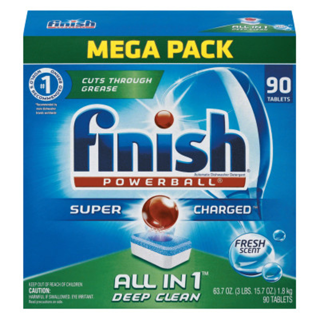 Finish Powerball Fresh Scent Mega Dishwasher Detergent, 90 Count