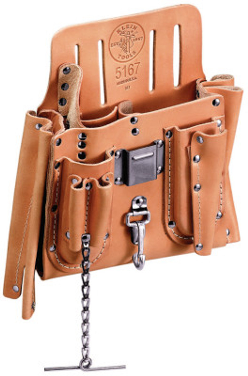 Klein Tools Tool Pouches, 11 Compartment, Black, Leather, Belt Slot, 1/EA