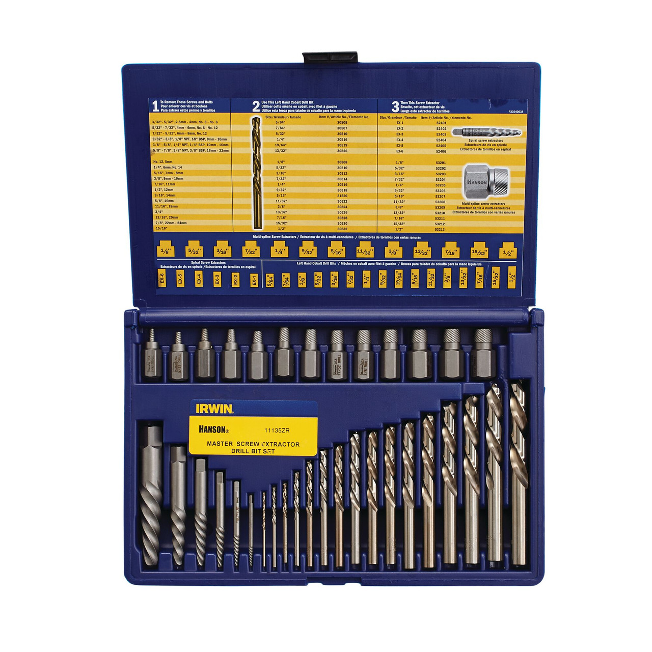 Irwin Screw Extractor and Drill Bit Set, Hard Case, #11135ZR (1