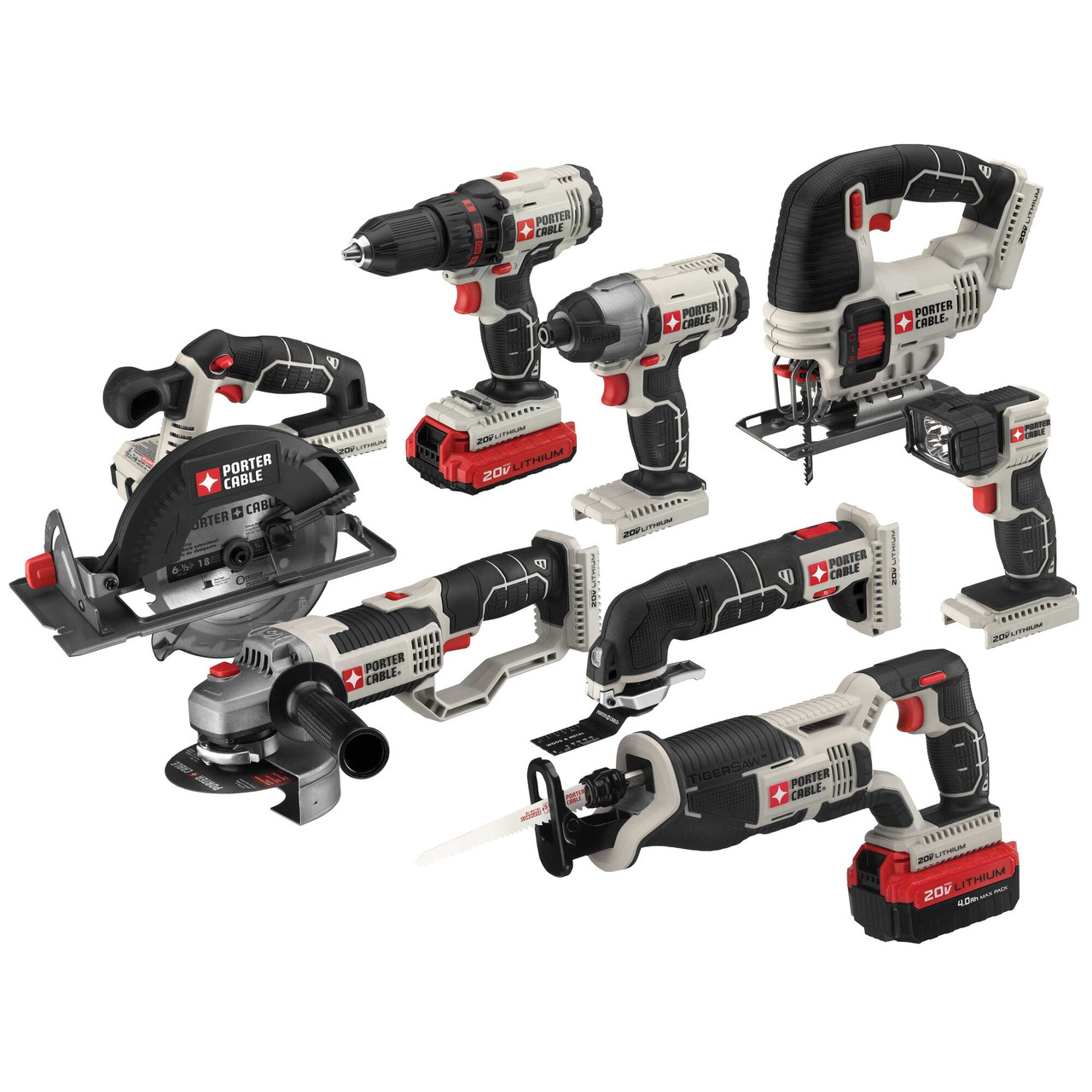 Porter Cable 20V Max Cordless Drill Combo Kit, 8 Tools #PCCK619L8