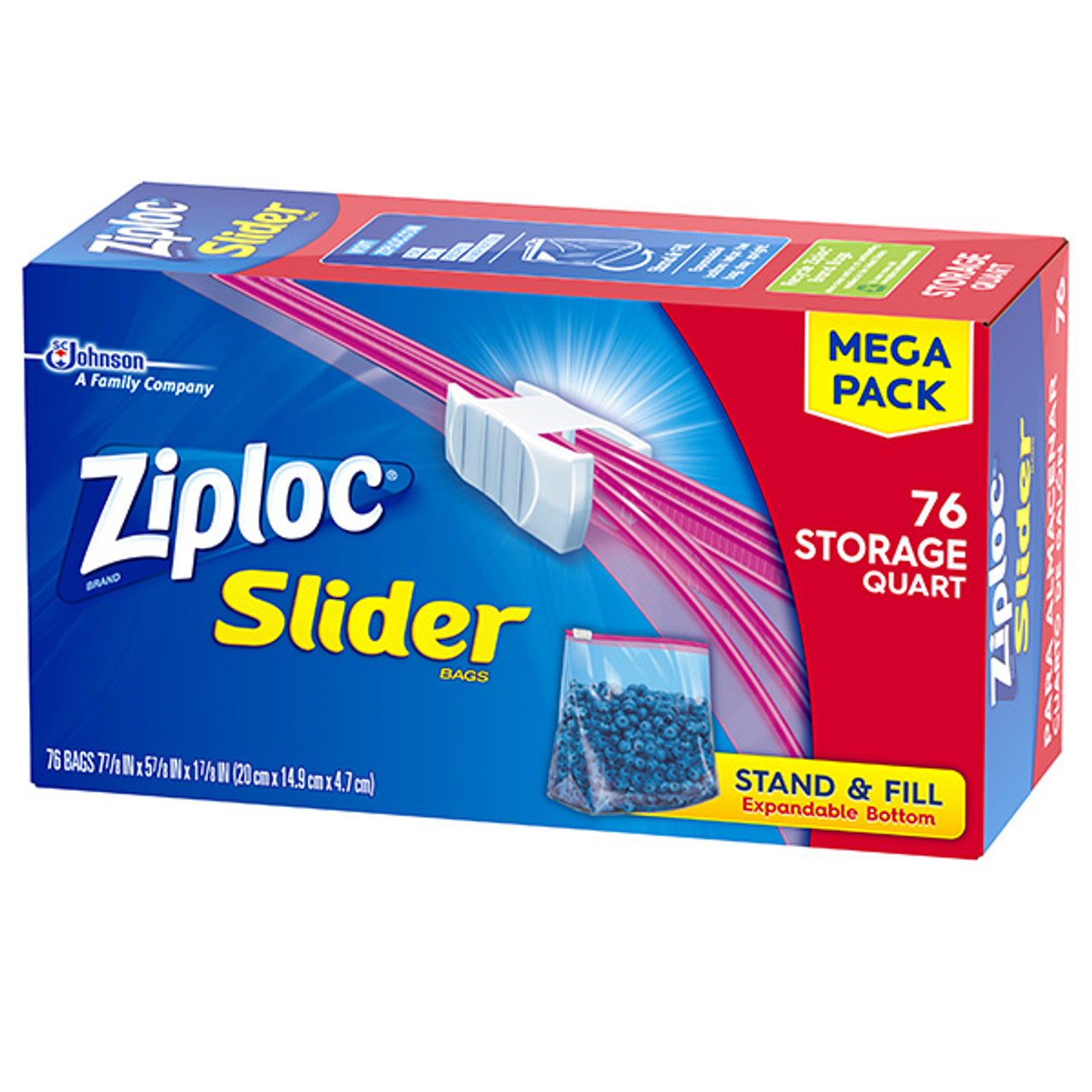 Ziploc Slider Bags, Storage, Quart - 76 bags