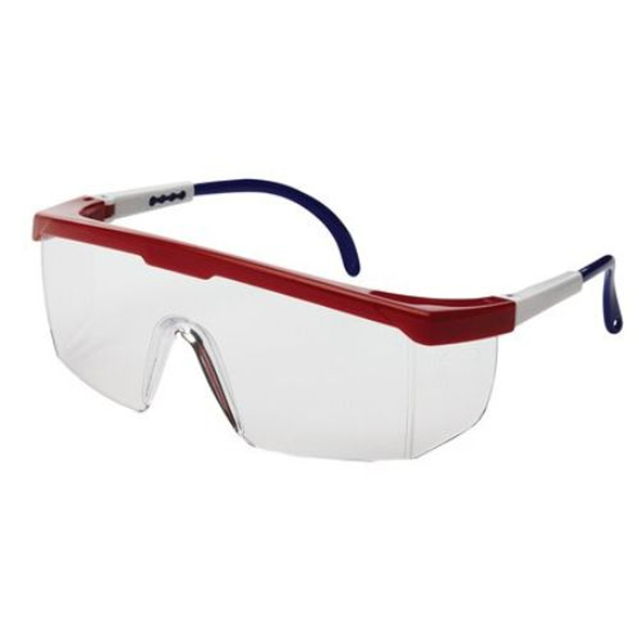SureWerx Sellstrom Sebring Safety Glasses, Red, White, & Blue Frame w/  Clear Lens, 1/Each