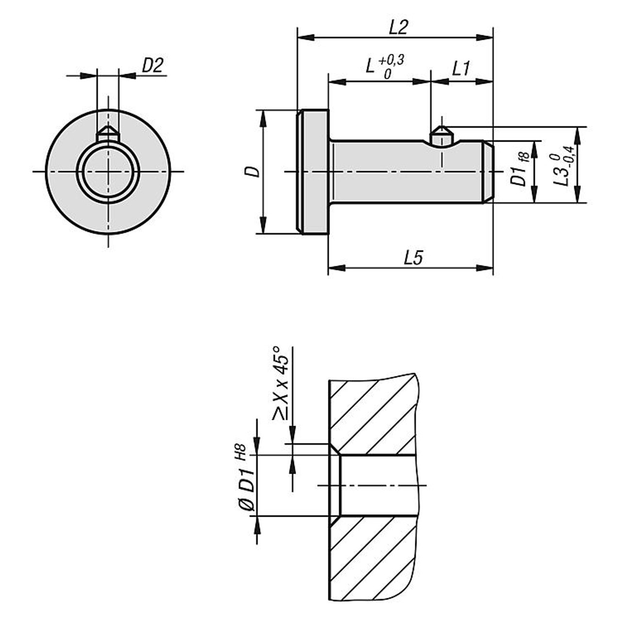 Kipp Locking Pin w/Flat Head and w/Folding Latch, D1=6, L=25, Steel, (1/Pkg.), K0776.06025 | AFT Fasteners