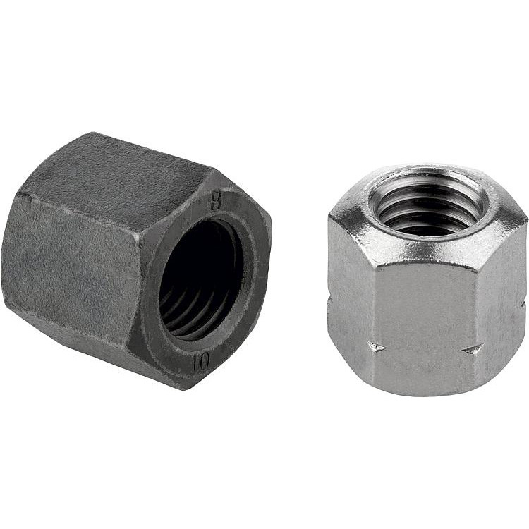 Kipp Hex Nut, High, 1.5 XD, DIN 6330, M18, SW=27, Carbon Steel