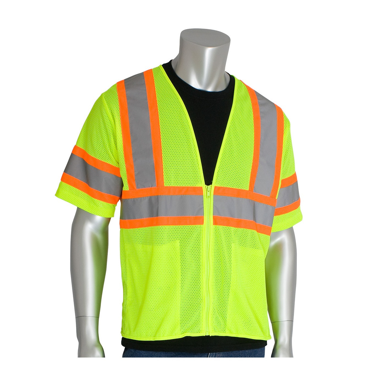 PIP® ANSI Type R Class 3 Value Two-Tone Mesh Vest, Hi-Vis Yellow