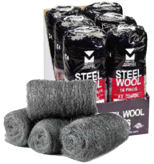 Steel Wool Hand Pads - Medium Coarse - Mercer Abrasives 283MEDCRS (6 Sleeves/96 Pads)