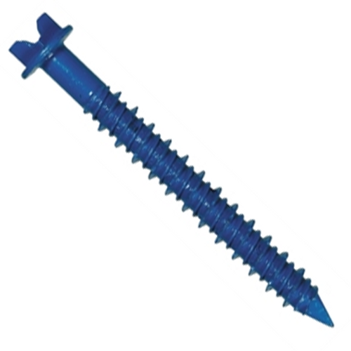 3/16" x 2-1/4" TapKing Concrete Screws, Indented Hex Washer Head Slotted, Blue Durablecoat (100/Pkg.)