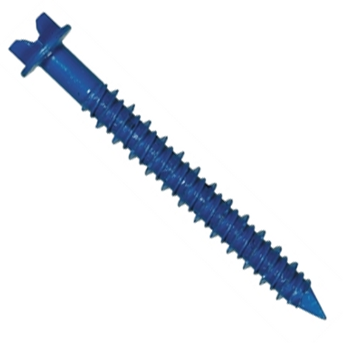 1/4" x 1-1/4" TapKing Concrete Screws, Indented Hex Washer Head Slotted, Blue Durablecoat (100/Pkg.)