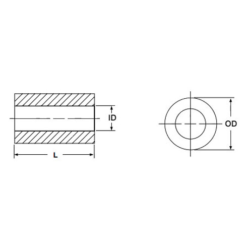 5/16" OD x 3/4" L x #4 Hole Aluminum Round Spacer (500/Pkg.)