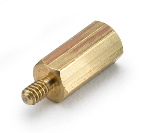 1/4" OD x 9/16" L x 6-32 Thread Brass Male/Female Hex Standoff, Nickel Plated (500/Bulk Pkg.)