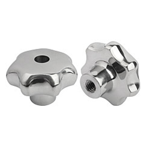 Kipp 3/8"-16 Inside Diameter, 50 mm Diameter, Star Grip Knob, Stainless Steel, Style D (Qty. 1), K0150.450A42