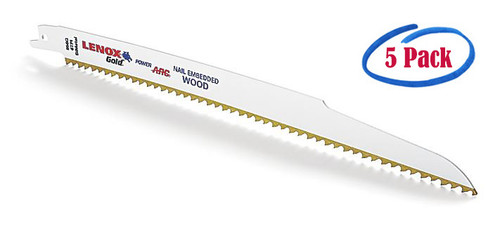 Lenox Gold Power Arc Curved Wood Reciprocating Saw Blades, 9" x 3/4" x .050", 6 TPI #21062956GR (5/Pkg.)