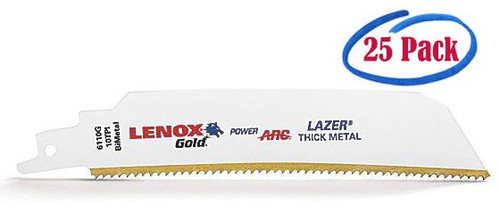 Lenox Gold Power Arc Curved Extreme Metal Cutting Reciprocating Saw Blades, 9" x 1" x .042", 10 TPI #21229B9110GR (25/Pkg.) Lenox Gold Power Arc Curved Extreme Metal Cutting Reciprocating Saw Blades, 9" x 1" x .042", 10 TPI #21229B9110GR (25/Pkg.)