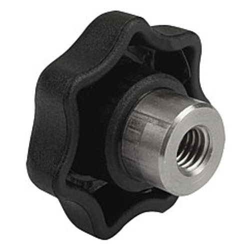 Kipp M6 Hole Diameter, 32 mm Diameter, Star Grip Knob, Plastic with Plain Stainless Steel Bushing, Style K (Qty. 1), K0153.306