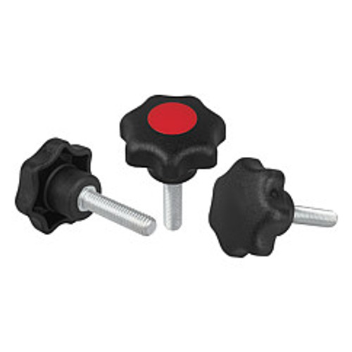 Kipp M8x35 Thread, 32 mm Diameter, Star Grip Knob, Plastic with Steel External Thread, Style L - Black (10/Pkg.), K0155.408X35